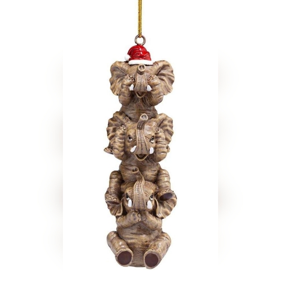 Design Toscano See, Speak, Hear No Evil Elephant Holiday Tree Ornament - Picture 1 of 7